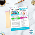 meet the teacher letter on desk with teacher supplies